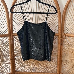 Black sequin open back tank